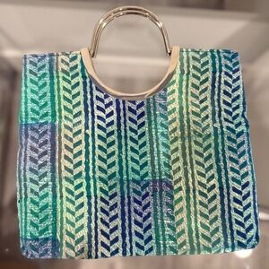 Christina Metal Handle Green and Blue Bag 9x10